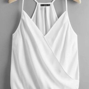 NWT SHEIN White Surplice Wrap Dip Hem Cami Top Hi Low - White M